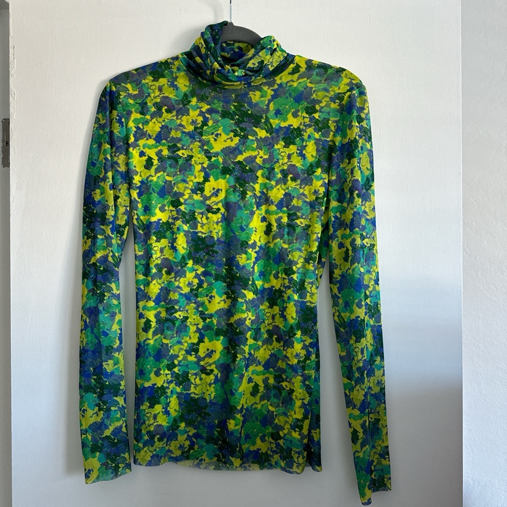 GANNI the mesh turtle neck in green
